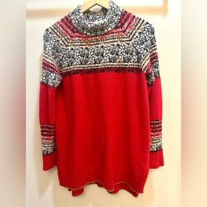 Anthropologie Moth Nordic Fair Isle Tunic Sweater in Red with a Moth Neck Size M